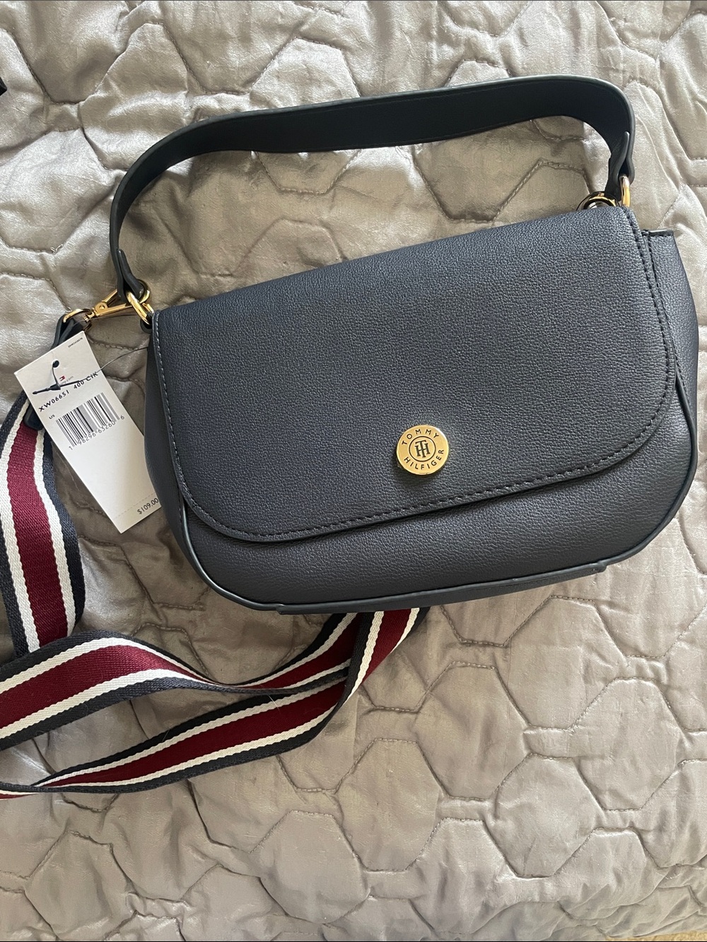 Tommy Hilfiger Leather Crossbody Bag with Striped Strap